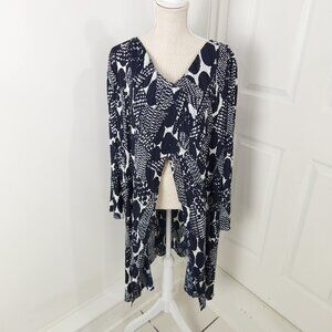 Chicos Cardigan Womens 3 Blue Mixed Polka Dot Travelers Accordion Pleated Open